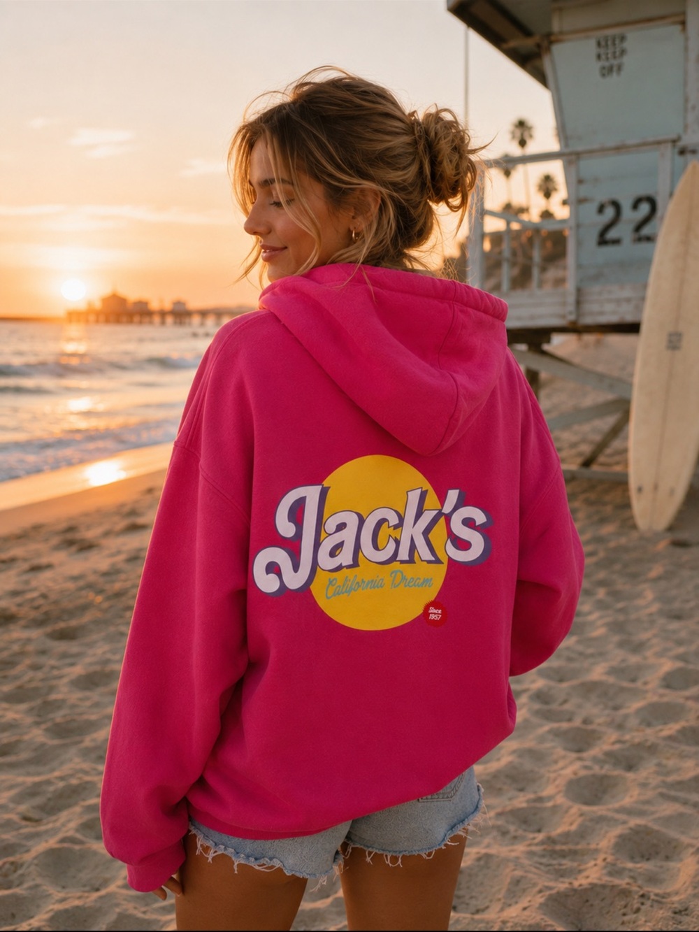 Jack’s Surfboards Hot Pink Hoodie Large Oversized Graphic Pullover Sweatshirt